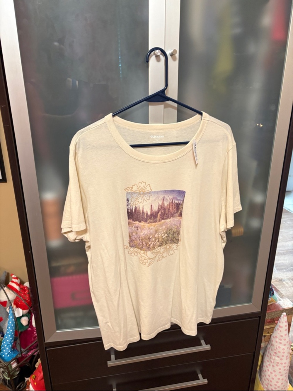Old Navy Cream Tee with Lavender Meadow Graphic